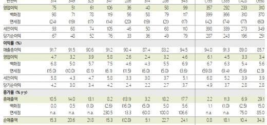 현대백화점 사업부문 실적추정치